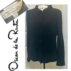 90’s OSCAR DE LA RENTA BLAZER SILK WOOL ZIP UP BLACK SZ 12 TAILORED GOTHCORE